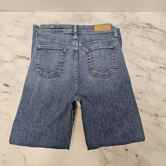 7 For All Mankind High Rise Straight Leg Flared Studded Blue Jeans 26 Preowned - Picture 6 of 10